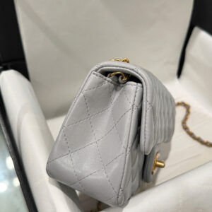 Chanel Classic Woman’s Smooth Leather Grey Like Auth Handbags 20cm