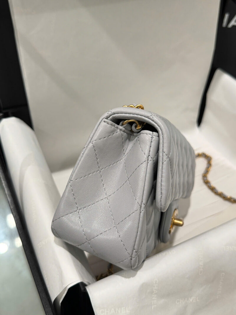 Chanel Classic Woman’s Smooth Leather Grey Like Auth Handbags 20cm