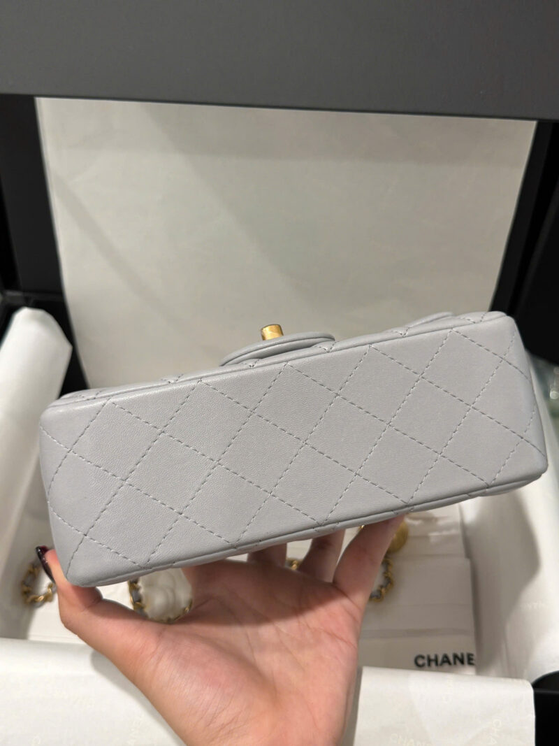 Chanel Classic Woman’s Smooth Leather Grey Like Auth Handbags 20cm