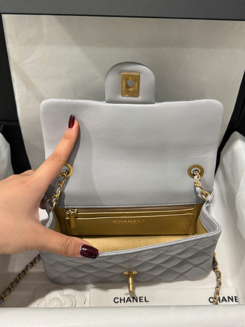 Chanel Classic Woman’s Smooth Leather Grey Like Auth Handbags 20cm