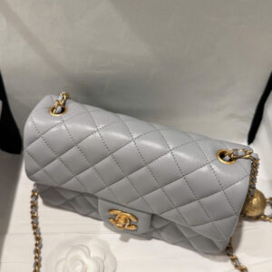 Chanel Classic Woman’s Smooth Leather Grey Like Auth Handbags 20cm