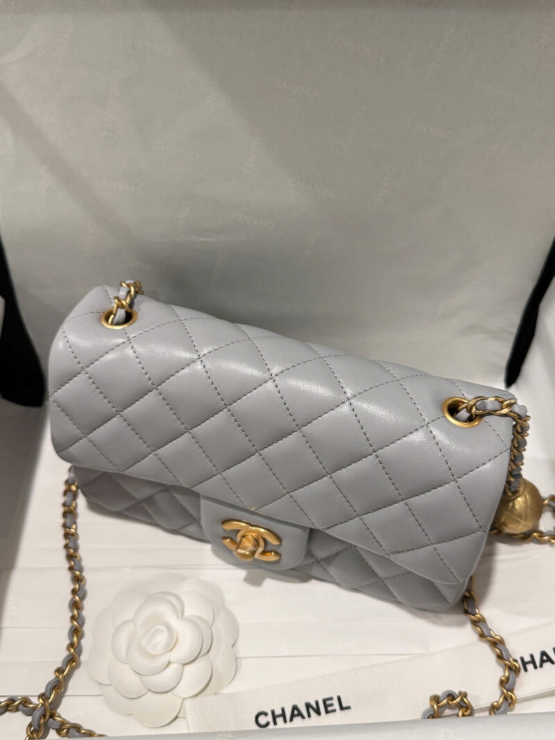 Chanel Classic Woman’s Smooth Leather Grey Like Auth Handbags 20cm