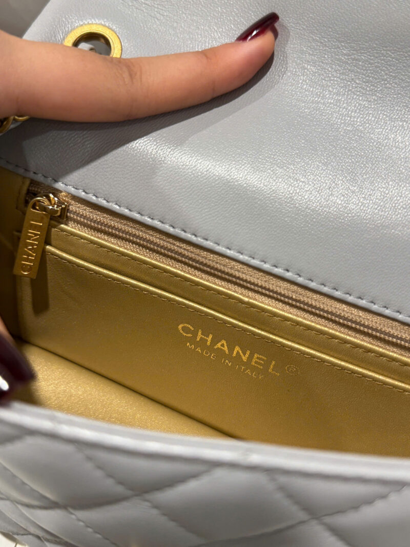 Chanel Classic Woman’s Smooth Leather Grey Like Auth Handbags 20cm