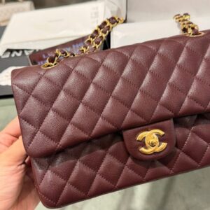 Chanel Classic Plum Red Color Like Auth Handbags With Lock Gold 25cm