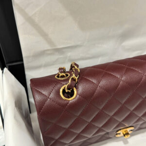 Chanel Classic Plum Red Color Like Auth Handbags With Lock Gold 25cm