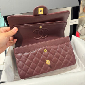 Chanel Classic Plum Red Color Like Auth Handbags With Lock Gold 25cm