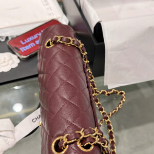 Chanel Classic Plum Red Color Like Auth Handbags With Lock Gold 25cm