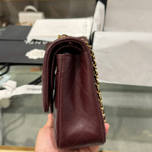 Chanel Classic Plum Red Color Like Auth Handbags With Lock Gold 25cm