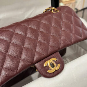 Chanel Classic Plum Red Color Like Auth Handbags With Lock Gold 25cm