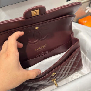 Chanel Classic Plum Red Color Like Auth Handbags With Lock Gold 25cm