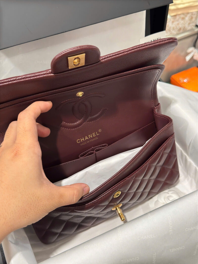 Chanel Classic Plum Red Color Like Auth Handbags With Lock Gold 25cm
