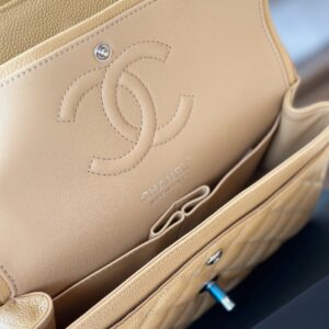 Chanel Classic Like Auth Handbags Beige Leather With Lizard Skin 23cm