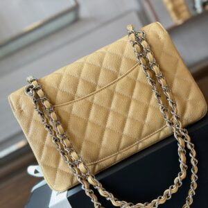 Chanel Classic Like Auth Handbags Beige Leather With Lizard Skin 23cm