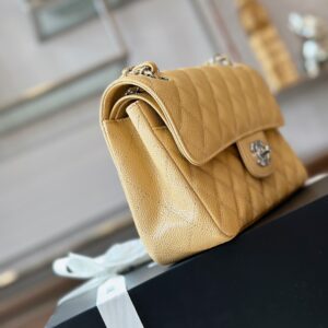 Chanel Classic Like Auth Handbags Beige Leather With Lizard Skin 23cm