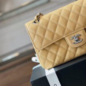 Chanel Classic Like Auth Handbags Beige Leather With Lizard Skin 23cm