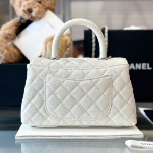 Chanel Coco Handbags Leather White With Silver Lock Woman’s 23cm