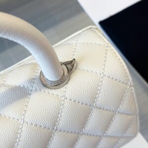 Chanel Coco Handbags Leather White With Silver Lock Woman’s 23cm
