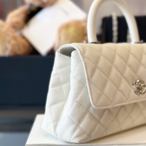 Chanel Coco Handbags Leather White With Silver Lock Woman’s 23cm