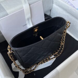 Chanel Hobo Like Auth Handbags Pebbled Leather With Lock Gold 19x16cm