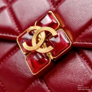 Chanel Woman’s Red High Best Quality Handbag Lock With Stone 17x12x7cm