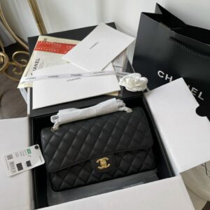 Chanel Medium Classic Like Auth Handbags Cowhide Black Lock Gold 25.5cm