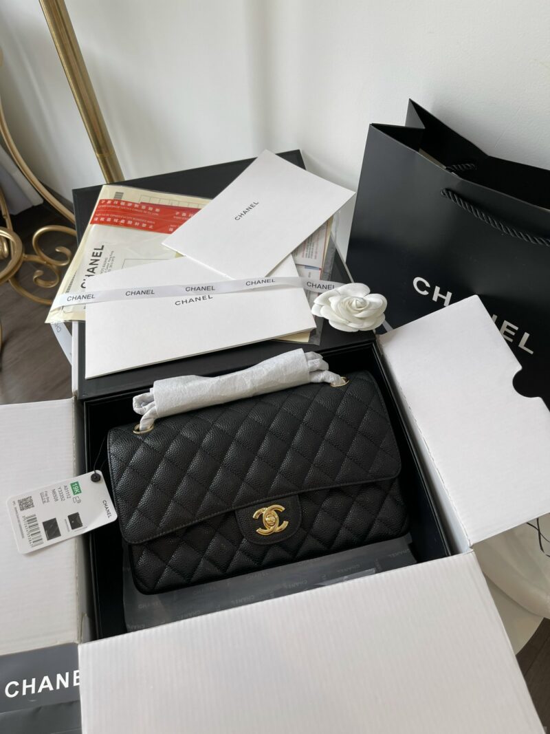 Chanel Medium Classic Like Auth Handbags Cowhide Black Lock Gold 25.5cm
