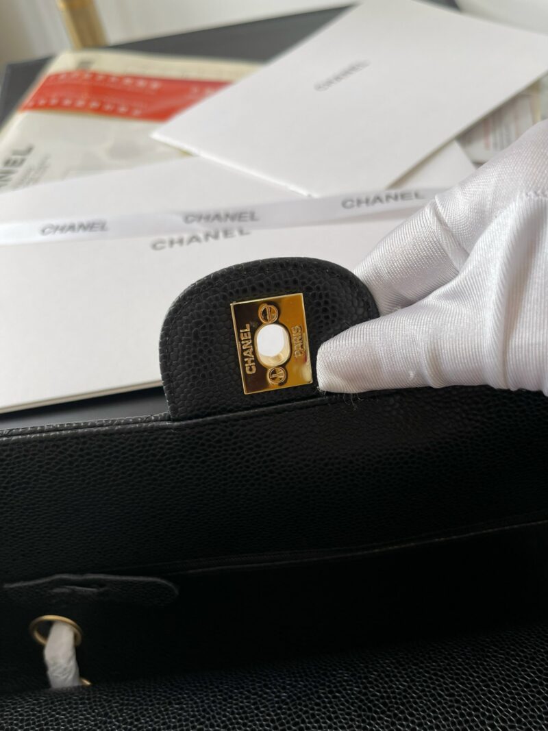 Chanel Medium Classic Like Auth Handbags Cowhide Black Lock Gold 25.5cm