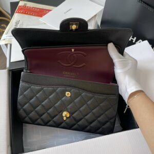 Chanel Medium Classic Like Auth Handbags Cowhide Black Lock Gold 25.5cm