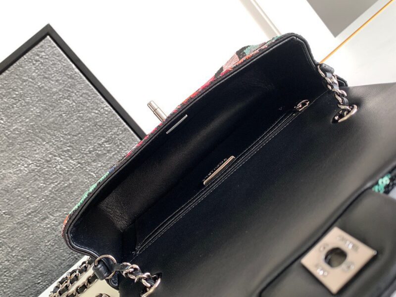 Chanel Mini Pastel Rainbow Sequin Like Auth Handbag 20x14x7cm