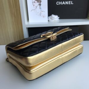 Chanel Woman’s Like Auth Handbags Black Mix Yellow Leather 25cm