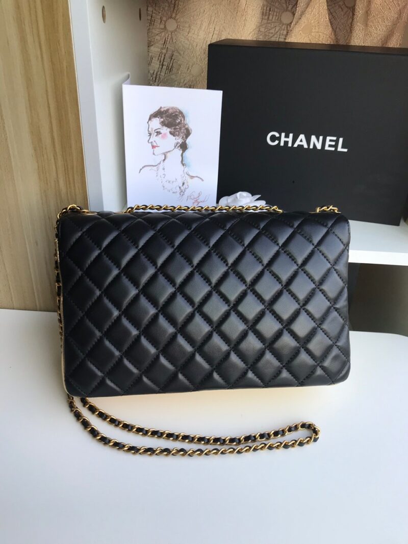 Chanel Woman’s Like Auth Handbags Black Mix Yellow Leather 25cm