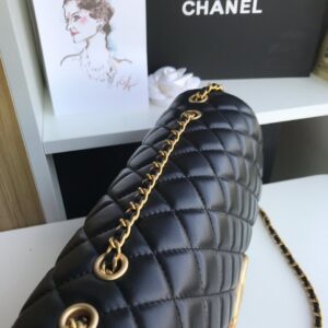 Chanel Woman’s Like Auth Handbags Black Mix Yellow Leather 25cm