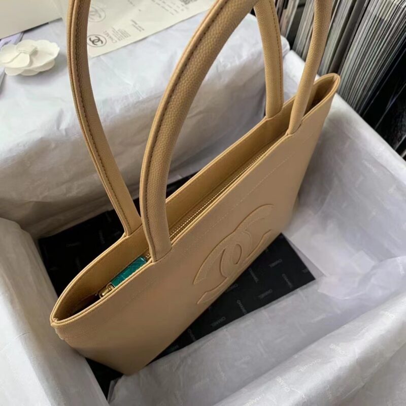 Chanel Vintage Classic Like Auth Handbags Lock Gold Nude 30x21x8cm