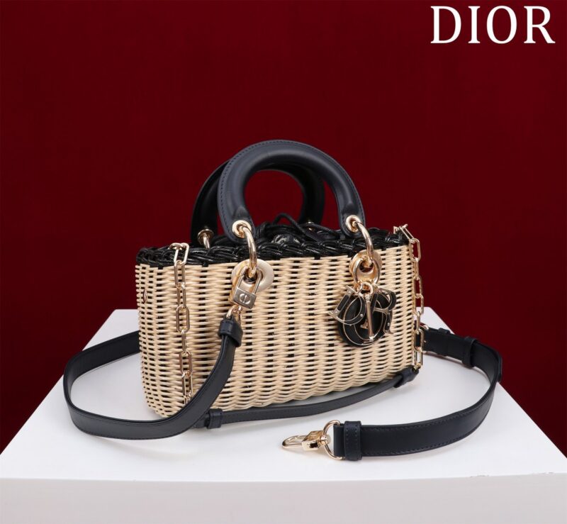 Dior D-Joy Lady Wicker Handbag Like Auth 22cm