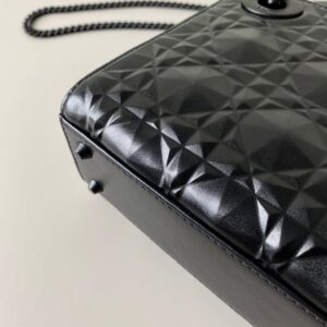 Dior Lady Matte Like Auth Women’s Handbag Black Diamond Pattern 17cm