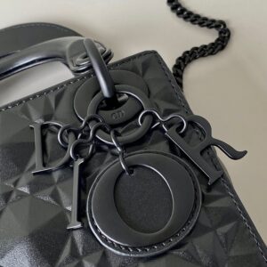 Dior Lady Matte Like Auth Women’s Handbag Black Diamond Pattern 17cm