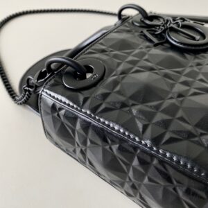 Dior Lady Matte Like Auth Women’s Handbag Black Diamond Pattern 17cm
