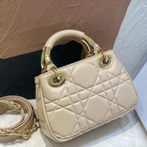 Dior Lady Women’s Handbag Beige Super Smooth Leather 20x13x8cm