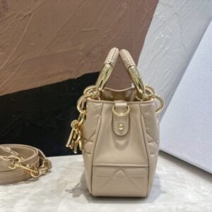 Dior Lady Women’s Handbag Beige Super Smooth Leather 20x13x8cm