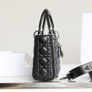 Dior My Lady Like Auth Women’s Handbag Black Silver Lock 20x16cm