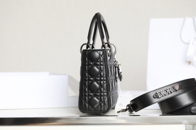 Dior My Lady Like Auth Women’s Handbag Black Silver Lock 20x16cm