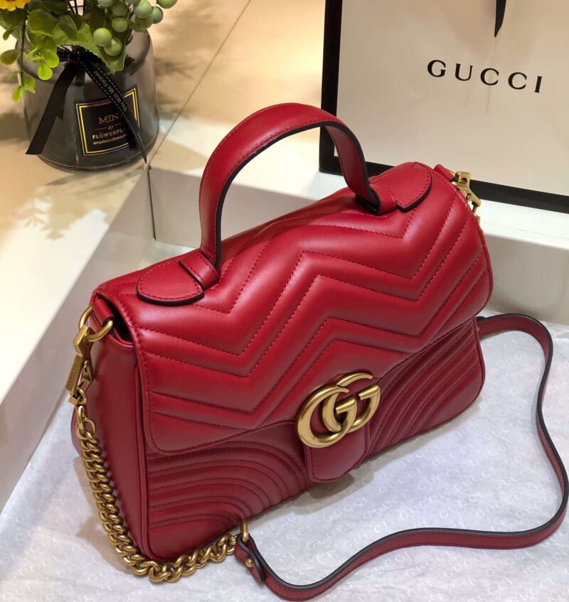 Gucci Marmont Top Handle Like Auth Women’s Handbag Red 27cm