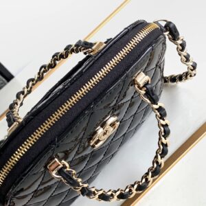 Chanel Alma Mini Shiny Leather Handbags Black Lock Gold 12cm