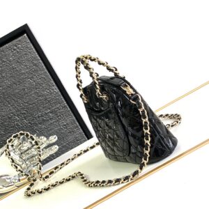 Chanel Alma Mini Shiny Leather Handbags Black Lock Gold 12cm