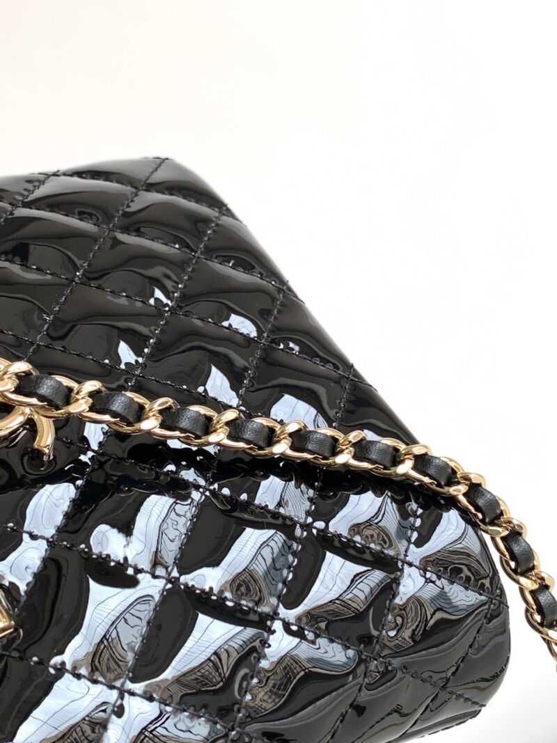 Chanel Alma Mini Shiny Leather Handbags Black Lock Gold 12cm