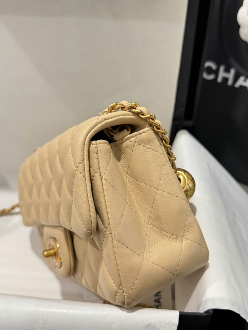 Chanel Classic Bell Bag 11 Handbags Beige Leather Lock Gold 20cm