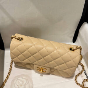 Chanel Classic Bell Bag 11 Handbags Beige Leather Lock Gold 20cm