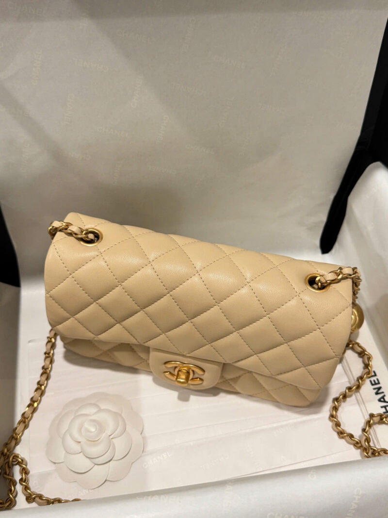 Chanel Classic Bell Bag 11 Handbags Beige Leather Lock Gold 20cm