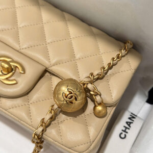 Chanel Classic Bell Bag 11 Handbags Beige Leather Lock Gold 20cm