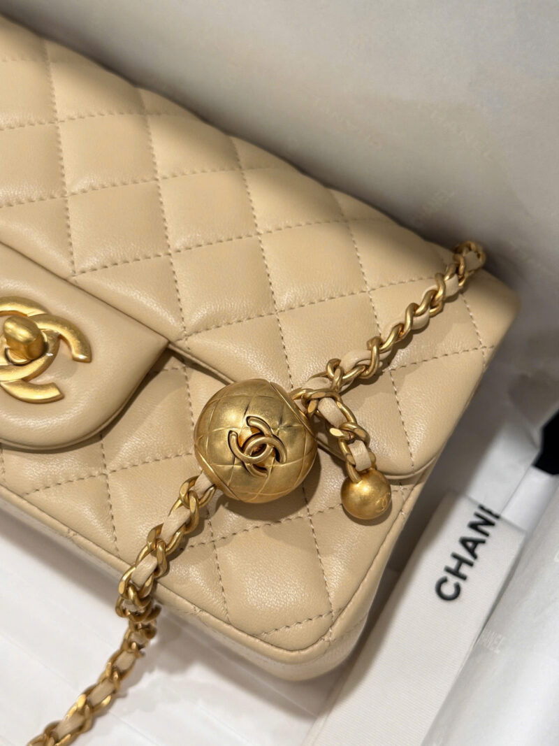 Chanel Classic Bell Bag 11 Handbags Beige Leather Lock Gold 20cm
